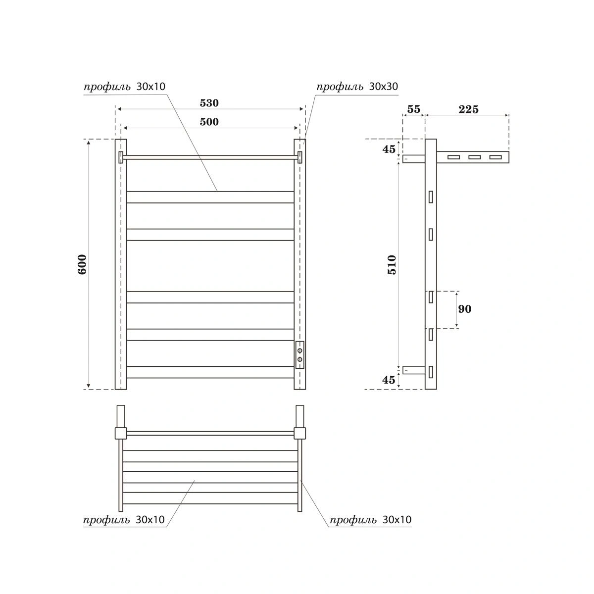 Полотенцесушитель электрический APEXTERMO Terra TR01165WM 600x500 с полкой, белый матовый от магазина Vanna-Vanna.ru!