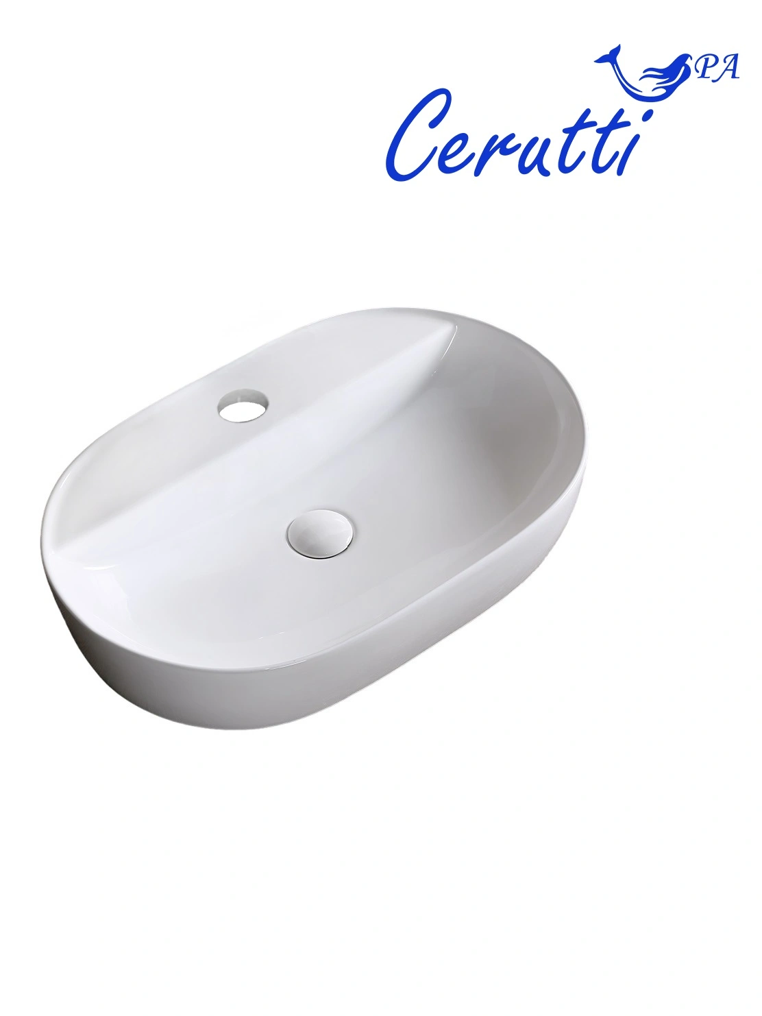 Раковина Ceruttispa CR0074 накладная, белая, овальная, с отверстием под смеситель 600х400х120 от магазина Vanna-Vanna.ru!