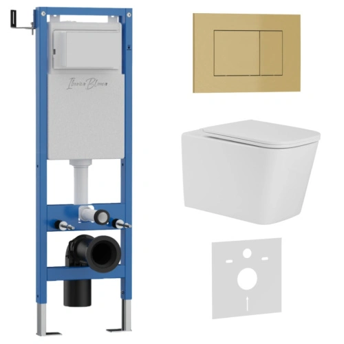 Комплект 3в1 IBERICA BLANCA инсталляция SILENCIO MINI, унитаз TOLEDO ALTO белый, кнопка смыва ESTI-S золото матовое (IB.001M.TLA.234.854) от магазина Vanna-Vanna.ru!