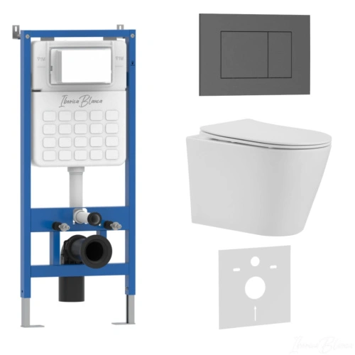 Комплект 3в1 IBERICA BLANCA инсталляция SILENCIO, унитаз BURGOS ALTO белый, кнопка смыва ESTI-S серый матовый (IB001.BRA.231.856) от магазина Vanna-Vanna.ru!