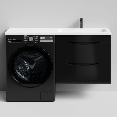Тумба Vod-ok 68 с раковиной Смайл 130 подвесная, под стиральную машину, правая, черный глянец от магазина Vanna-Vanna.ru!