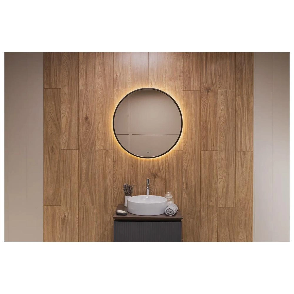 Зеркало Dreja SHINE 80x80 см, метал. рама, черный, беск. сенсор, LED-подсветка, диммер от магазина Vanna-Vanna.ru!