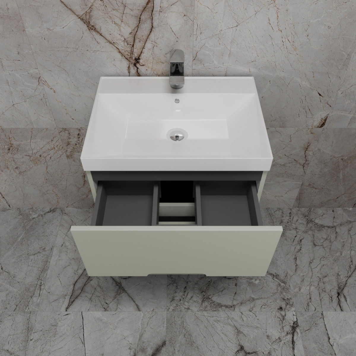 Тумба напольная Style Line "Матис 60" с раковиной ASTI 60 белый, (2 ящика), Олива от магазина Vanna-Vanna.ru!