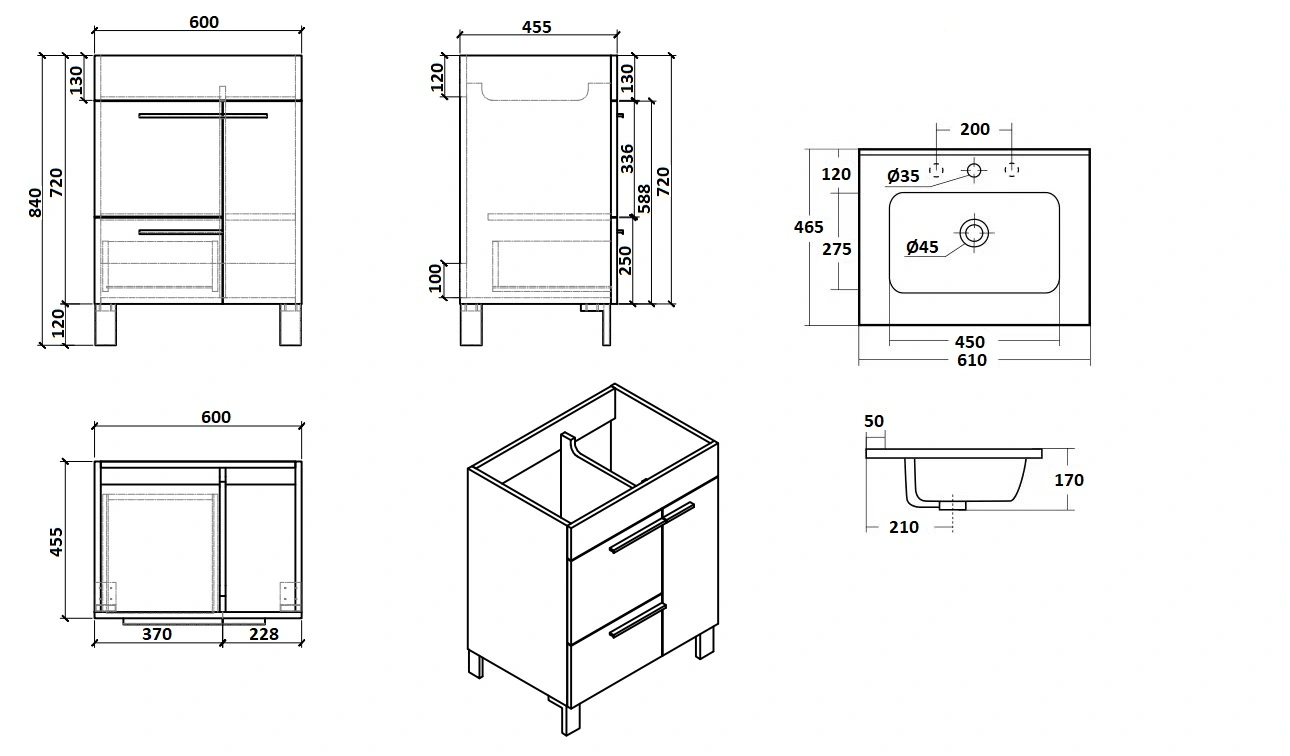 Тумба с раковиной Parly Gill 60 напольная, цементно серый от магазина Vanna-Vanna.ru!