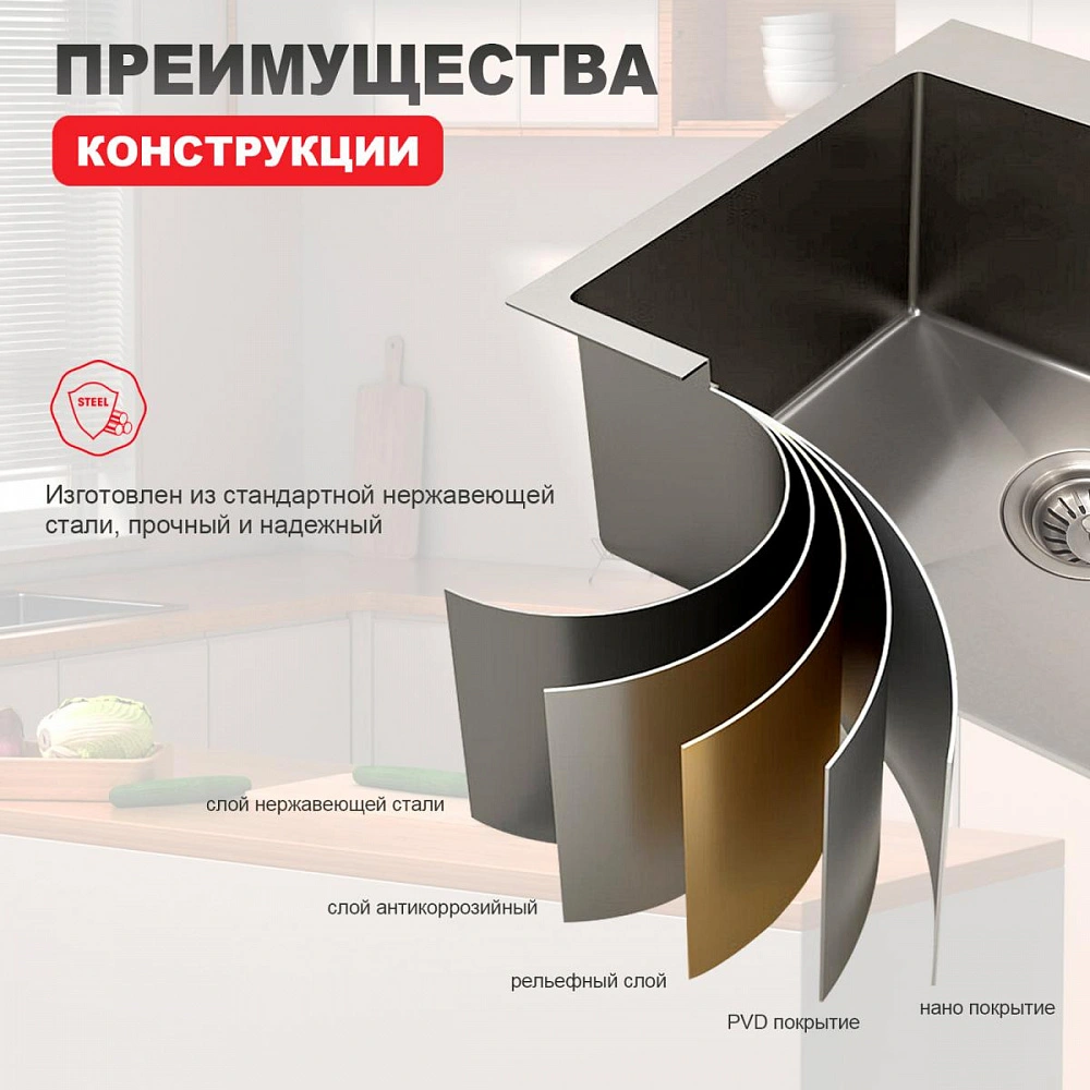 Кухонная мойка Raglo R700.5050.05, комплект, сатин