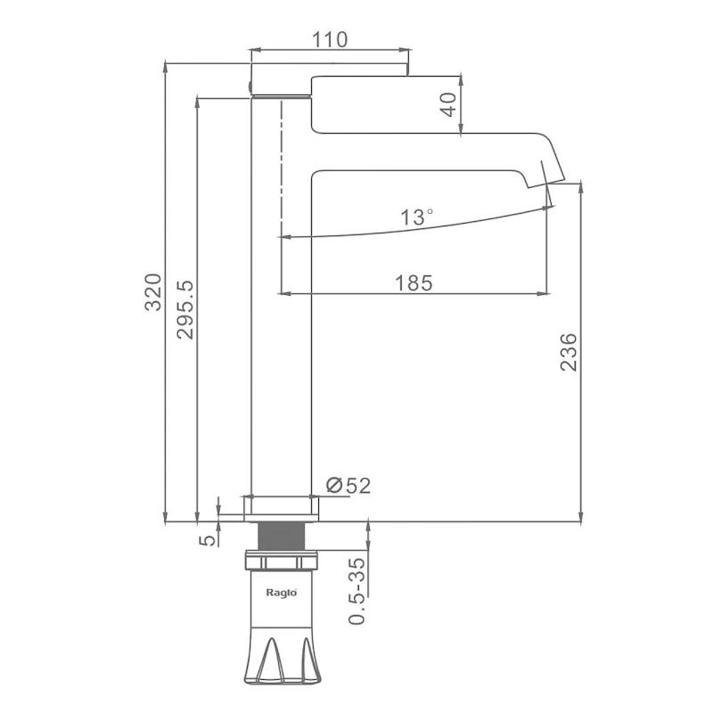 Смеситель для раковины высокий Raglo R20.15.33, медь от магазина Vanna-Vanna.ru!