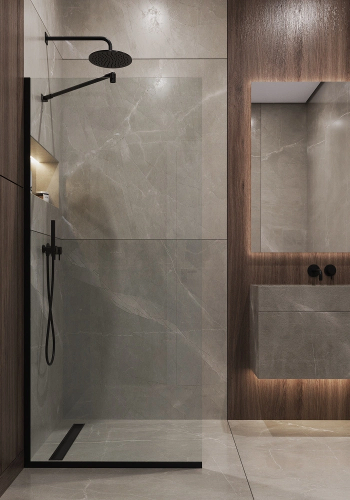 Душевая перегородка Timo TP-1190/03C-8 прозрачное стекло, профиль черный от магазина Vanna-Vanna.ru!