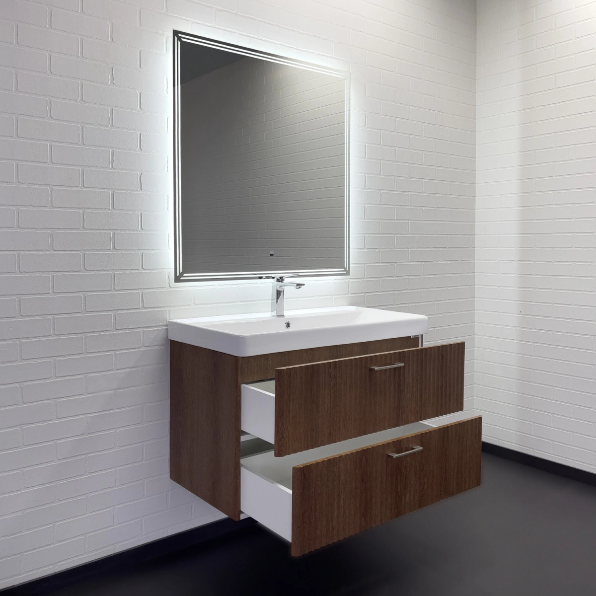 Тумба подвесная Comforty Ангара-90П дуб темно-коричневый с раковиной 4490 от магазина Vanna-Vanna.ru!