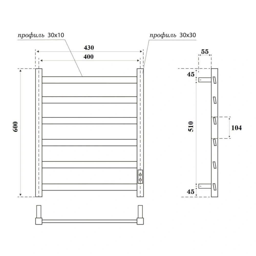 Полотенцесушитель электрический APEXTERMO Galaxy GL00164WM 600x400, белый матовый от магазина Vanna-Vanna.ru!
