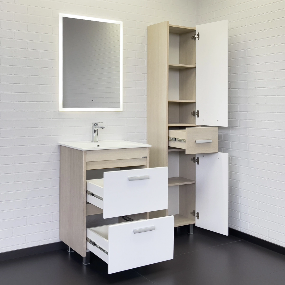 Тумба напольная Comforty Тулуза-60 сосна лоредо с раковиной 60E от магазина Vanna-Vanna.ru!