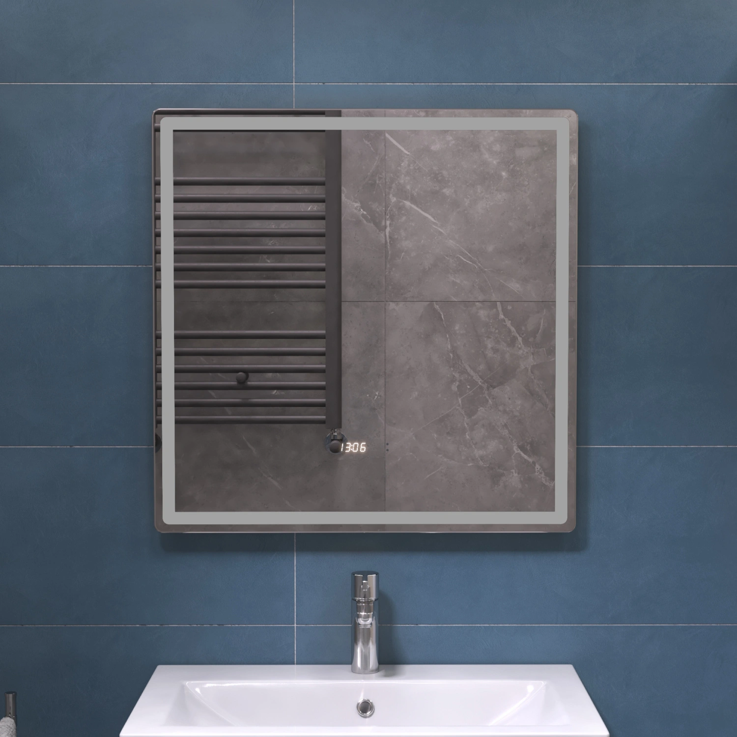 Зеркало Vigo Geometry Luxe 700 свет, сенсор, часы, антизапотевание от магазина Vanna-Vanna.ru!