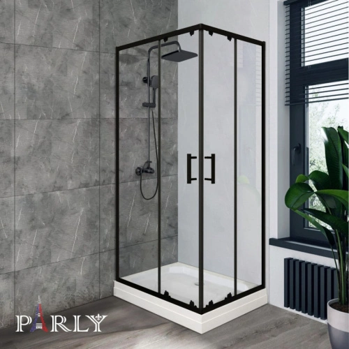 Душевой уголок Parly QZ71B N L/R прямоугольный, низкий поддон, прозрачное стекло, профиль черный от магазина Vanna-Vanna.ru!