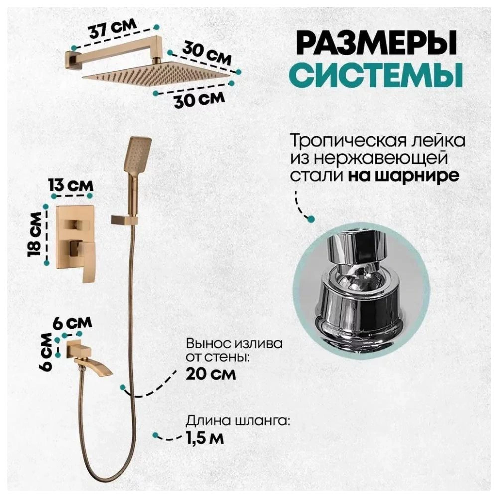 Душевая система встраиваемая Grocenberg GB5007BR, бронза от магазина Vanna-Vanna.ru!