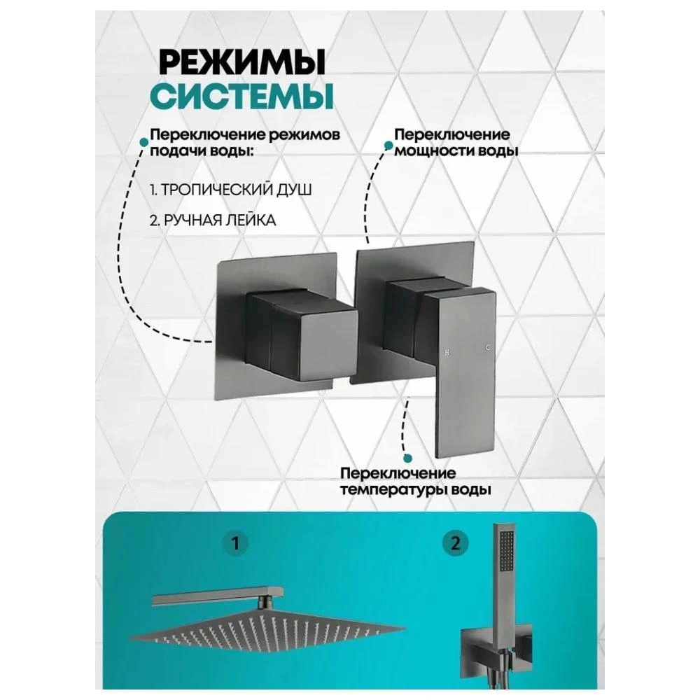 Душевая система встраиваемая (без излива) Grocenberg GB5080BG, графит от магазина Vanna-Vanna.ru!