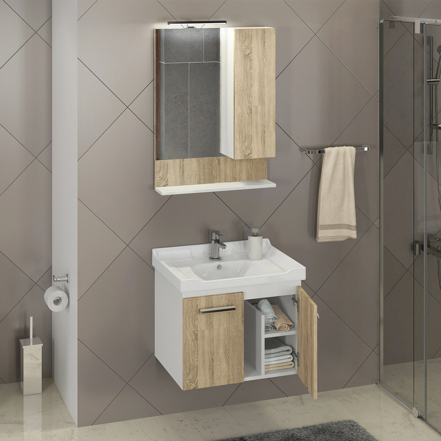 Зеркало-шкаф Comforty Рига-60 дуб сонома от магазина Vanna-Vanna.ru!