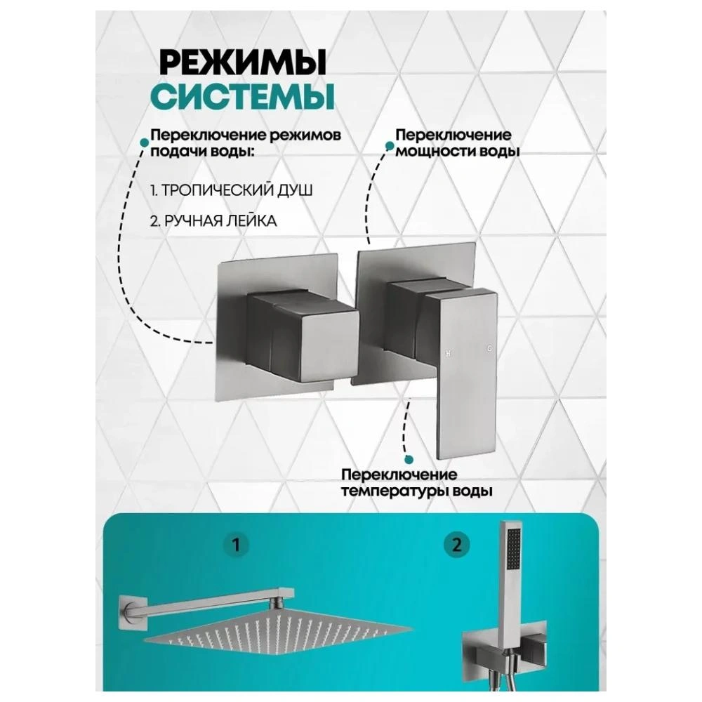 Душевая система встраиваемая (без излива) Grocenberg GB5080NK, никель от магазина Vanna-Vanna.ru!