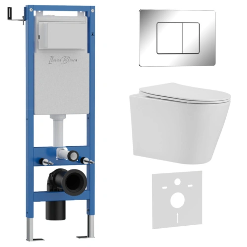 Комплект 3в1 IBERICA BLANCA инсталляция SILENCIO MINI, унитаз BURGOS ALTO белый, кнопка смыва INOX-C хром глянцевый (IB.001M.BRA.234.1131) от магазина Vanna-Vanna.ru!