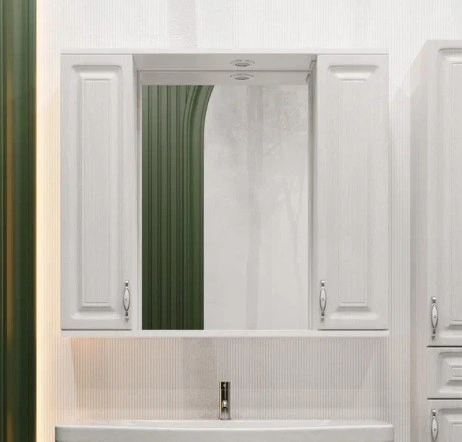 Зеркало со шкафчиком Stella Polar Кармела 90/С свет, Люкс белое серебро