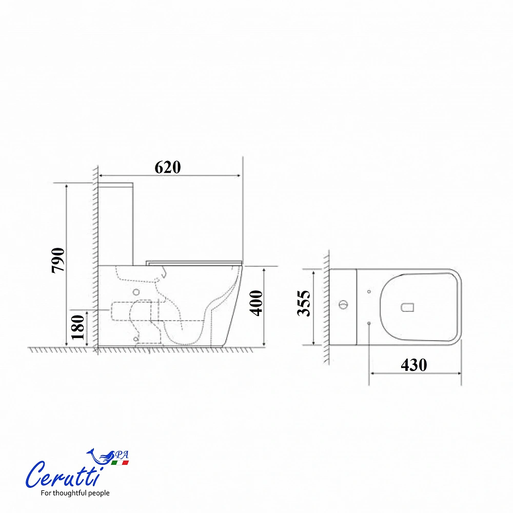Унитаз Ceruttispa ALVARO Tornado CT11089, напольный, безободковый (620х355х790), белый от магазина Vanna-Vanna.ru!
