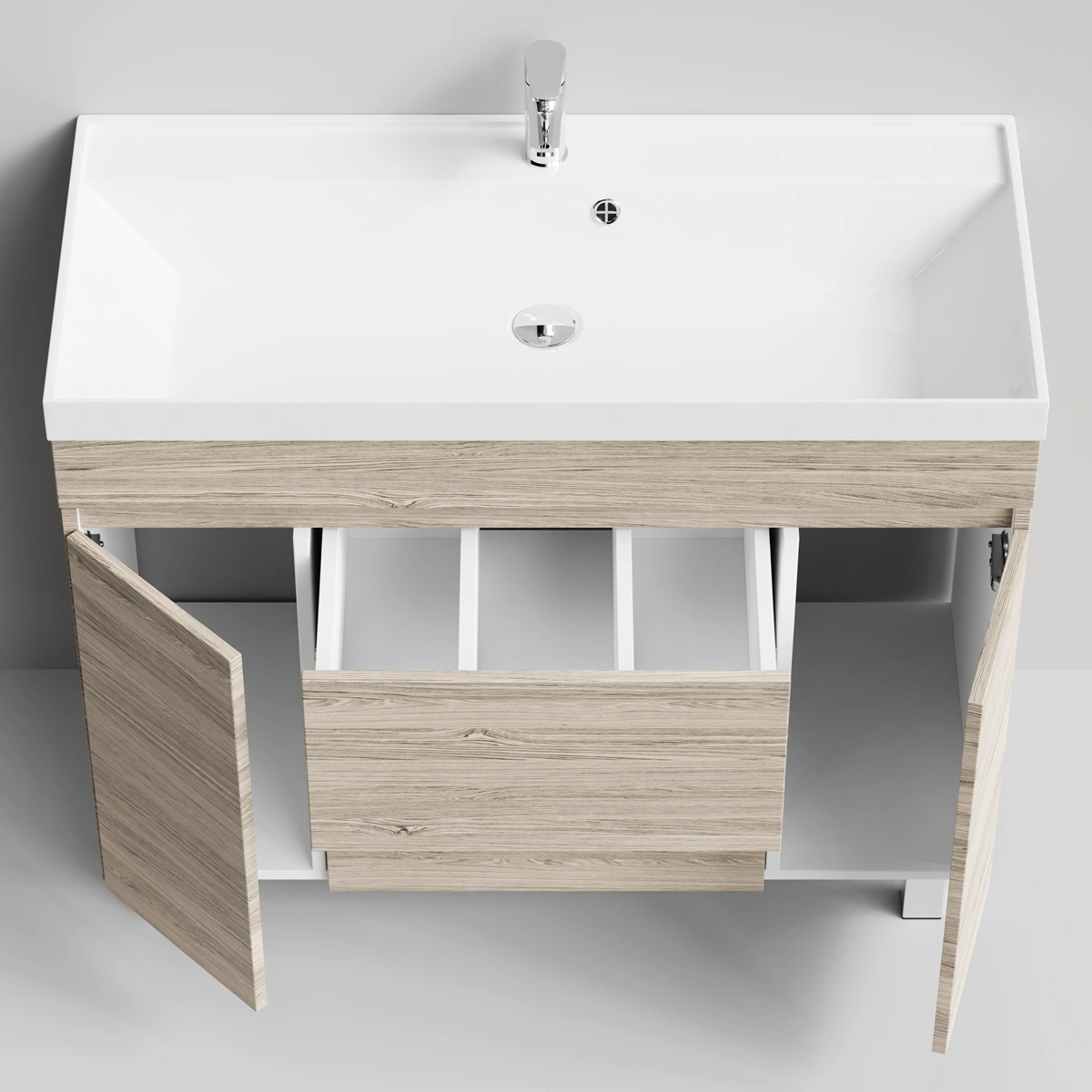 Тумба с раковиной Vod-ok Бест 100 (2 ящика, 2 двери) напольная, Дубослив ореховый светлый от магазина Vanna-Vanna.ru!