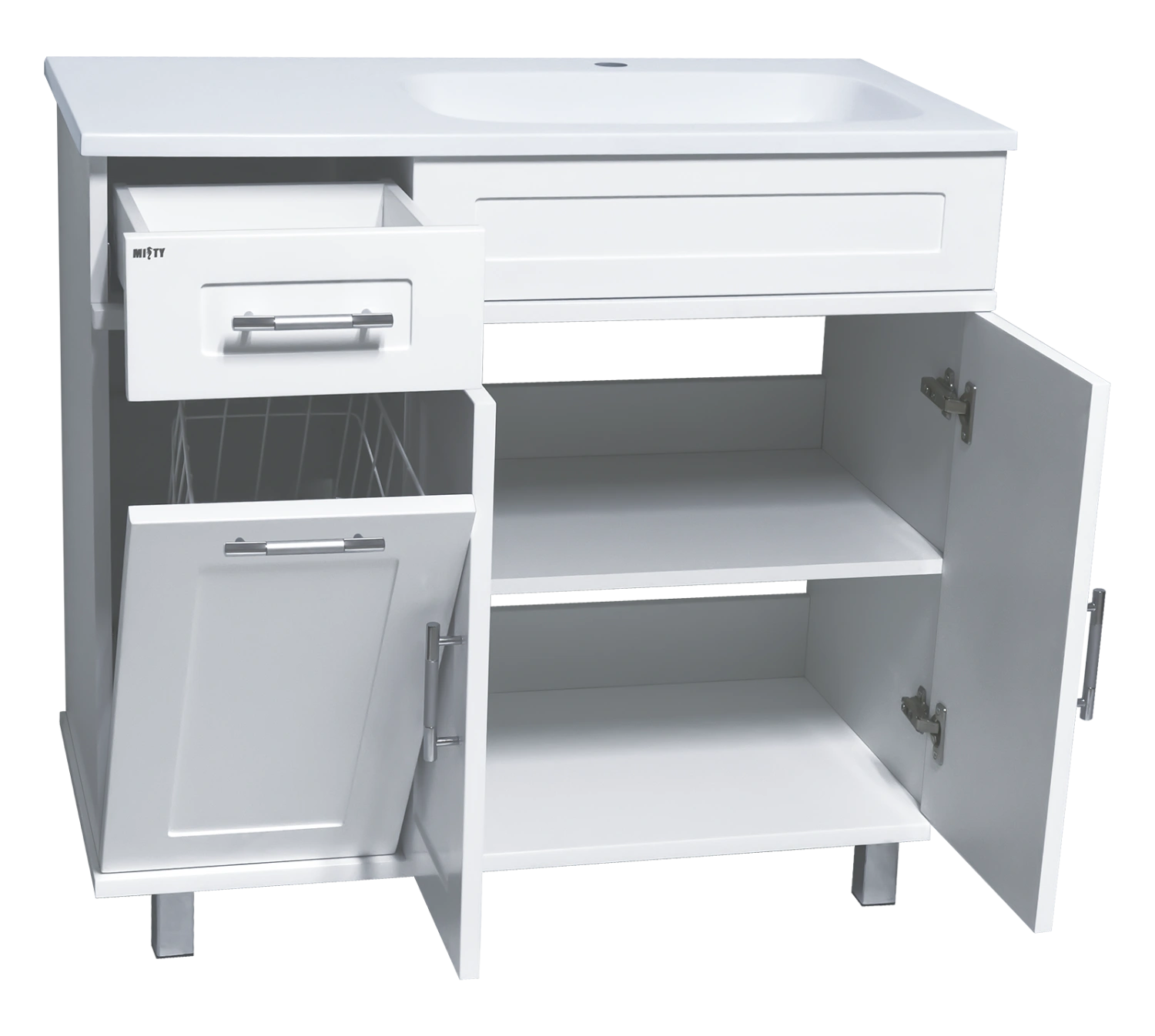 Тумба с раковиной Misty Купер 90 с бельевой корзиной, R, белый