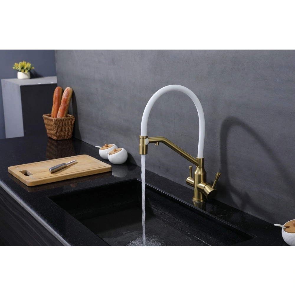 Смеситель для кухни с подключением фильтра Raglo R81.62.03, золотой сатин от магазина Vanna-Vanna.ru!