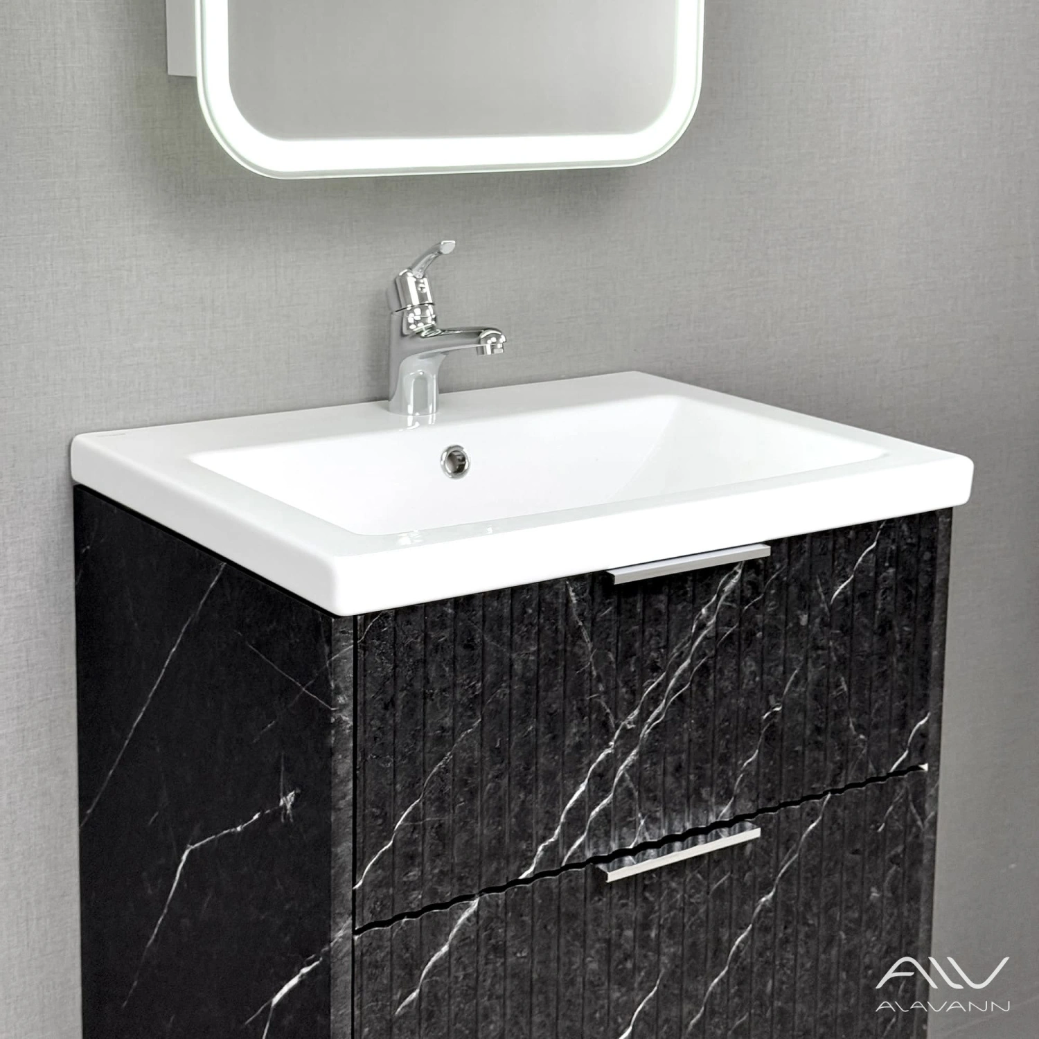 Тумба подвесная Alavann Anna 60 с раковиной Como 60, черный мрамор от магазина Vanna-Vanna.ru!