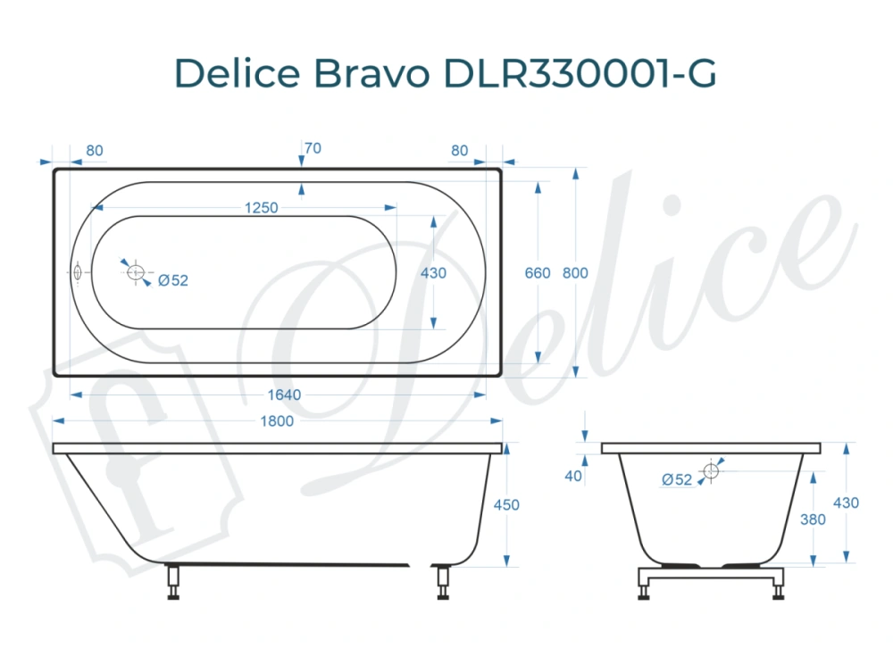 Ванна из литьевого мрамора Delice Bravo 180х80 глянцевая DLR330001-G от магазина Vanna-Vanna.ru!