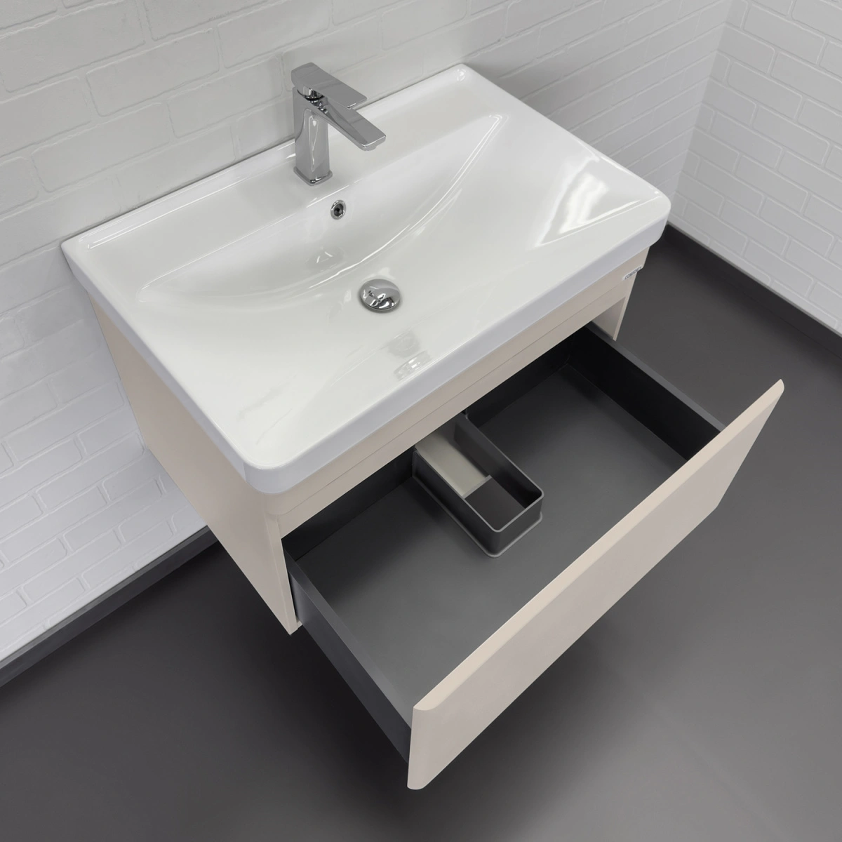Тумба подвесная Comforty Енисей-70П серый шёлк с раковиной 4470 от магазина Vanna-Vanna.ru!
