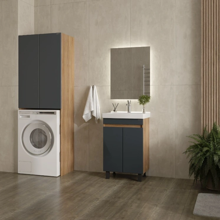 Тумба с раковиной Onika Милтон Квадро 55 напольная, серый/дуб сонома от магазина Vanna-Vanna.ru!