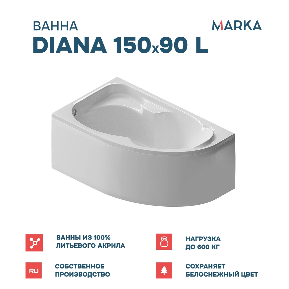 Ванна 1Marka DIANA 150x90 L Комплект Стандарт 2+ от магазина Vanna-Vanna.ru!