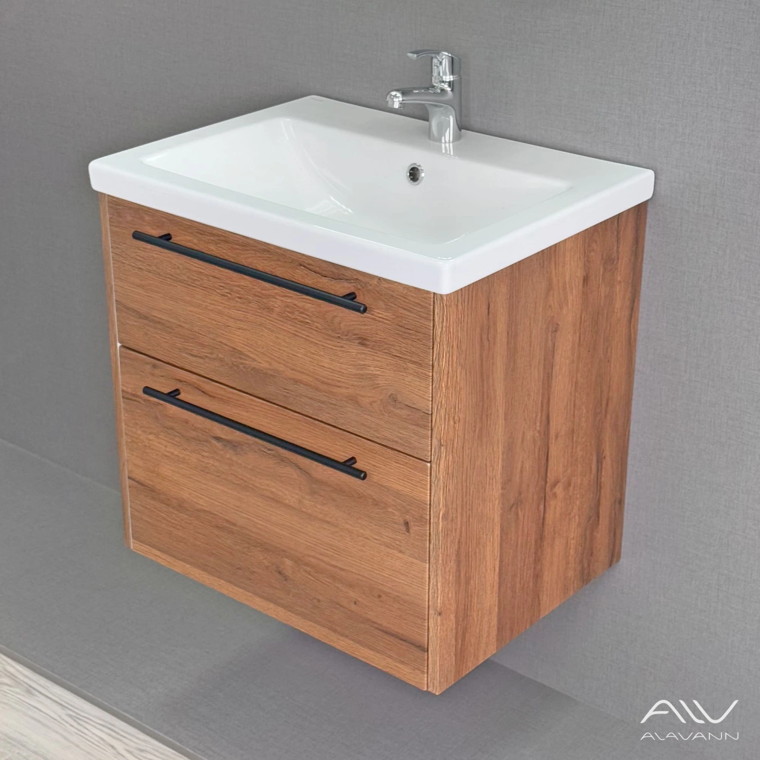 Тумба подвесная Alavann Rondo 60 с раковиной Como 60, дуб от магазина Vanna-Vanna.ru!