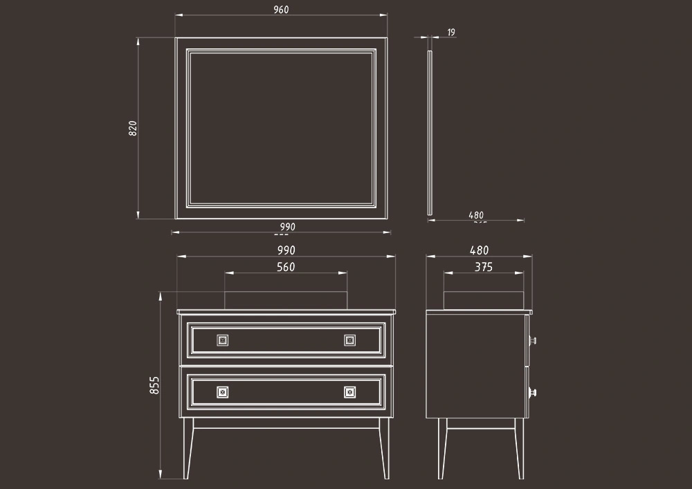 Мебель для ванной ASB Woodline Каталина 100 комплект, напольный, слоновая кость, хром от магазина Vanna-Vanna.ru!