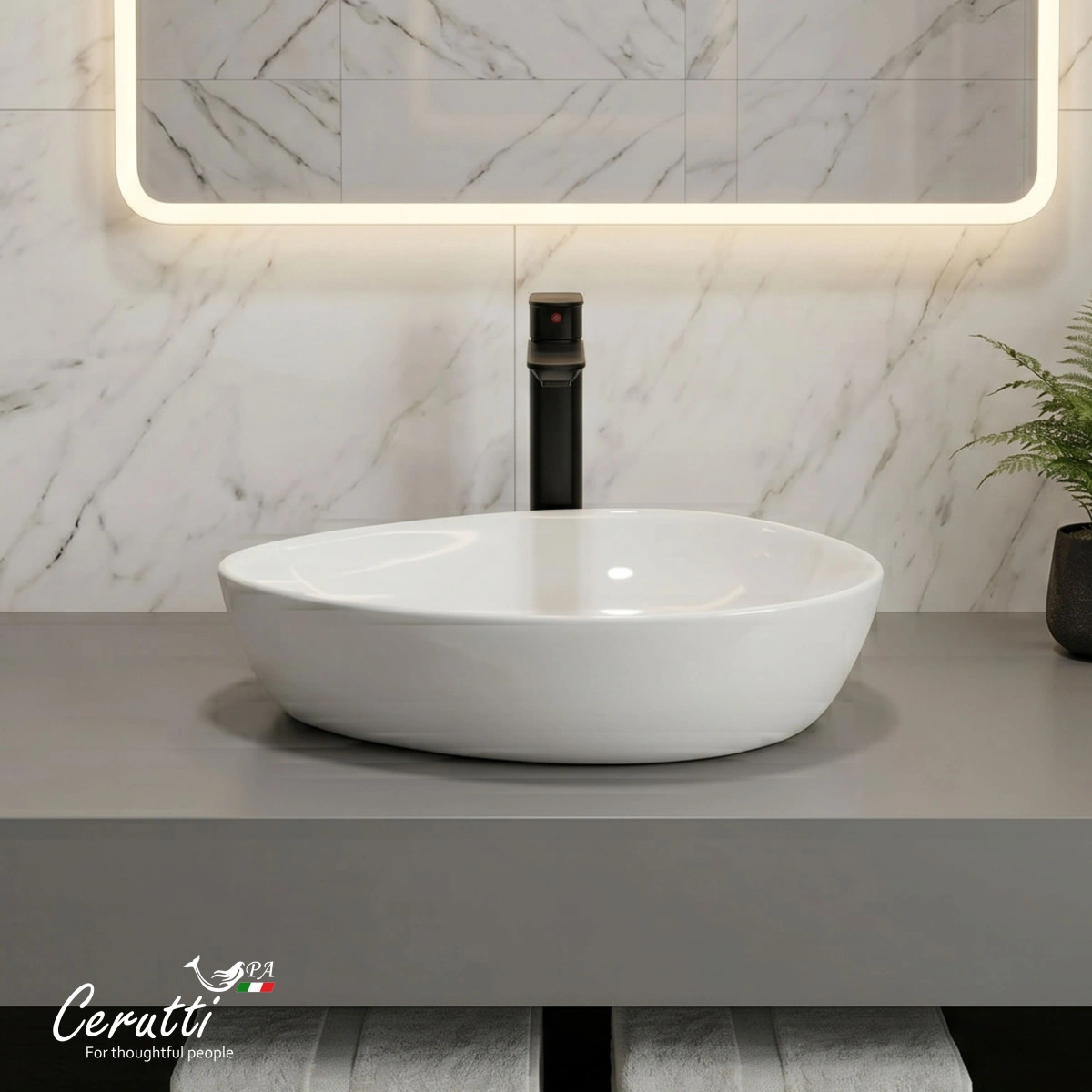 Раковина Ceruttispa CR0021C накладная, белая, треугольная 500х400х160 от магазина Vanna-Vanna.ru!