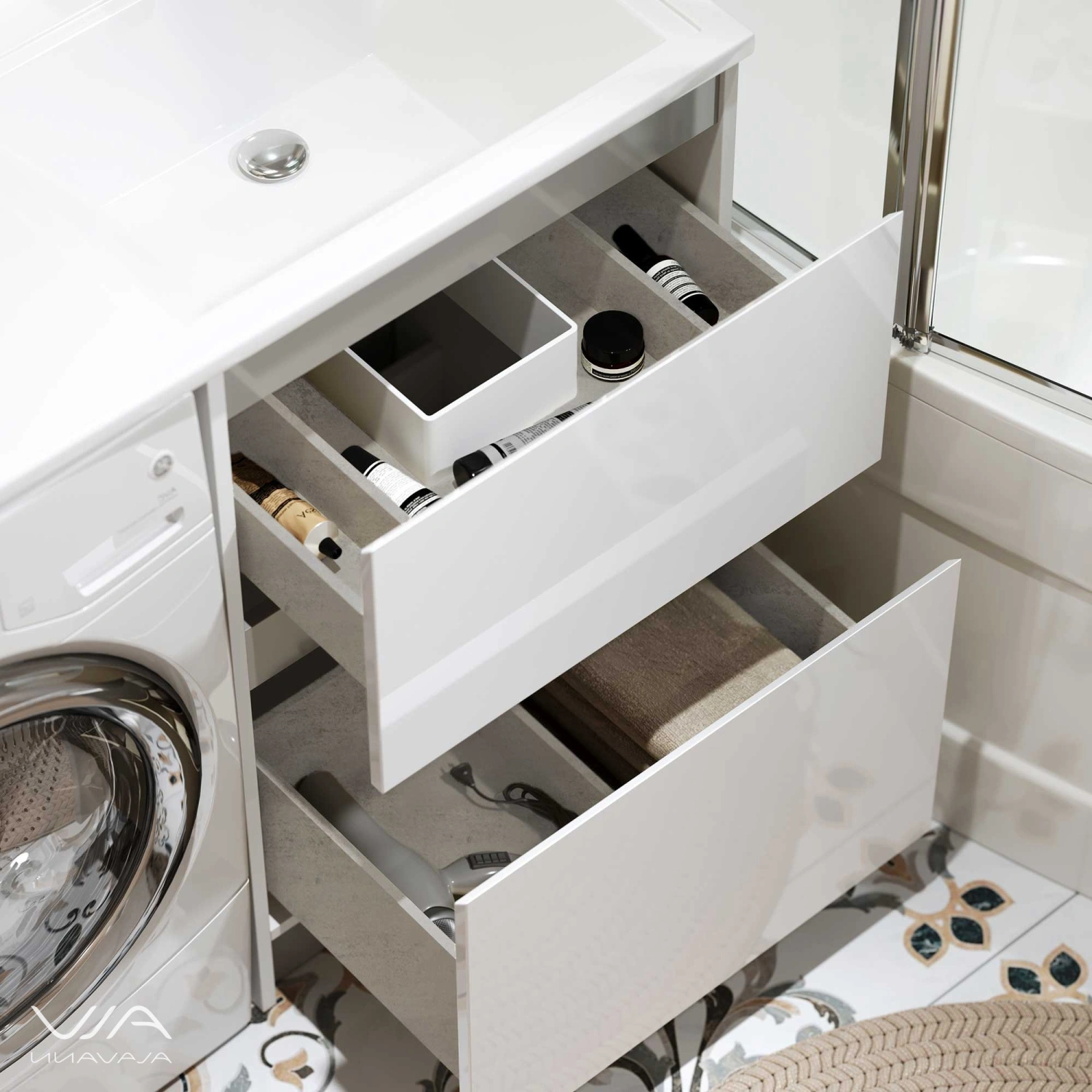 Тумба Alavann Soft Silver 53 с раковиной под стиральную машину Даллас 120 R, белая от магазина Vanna-Vanna.ru!