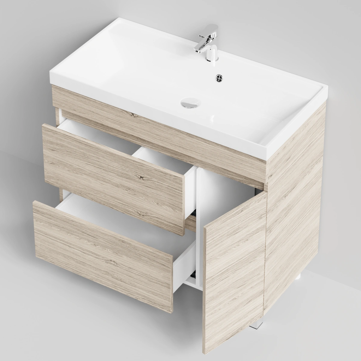 Тумба с раковиной Vod-ok Бест 90 правая дверь, напольная, Дубослив ореховый светлый от магазина Vanna-Vanna.ru!