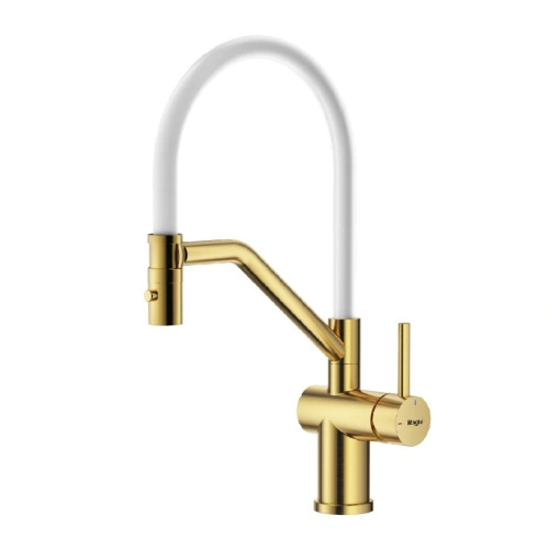 Смеситель для кухни со съемным изливом на магните Raglo R86.41.03, золотой сатин от магазина Vanna-Vanna.ru!