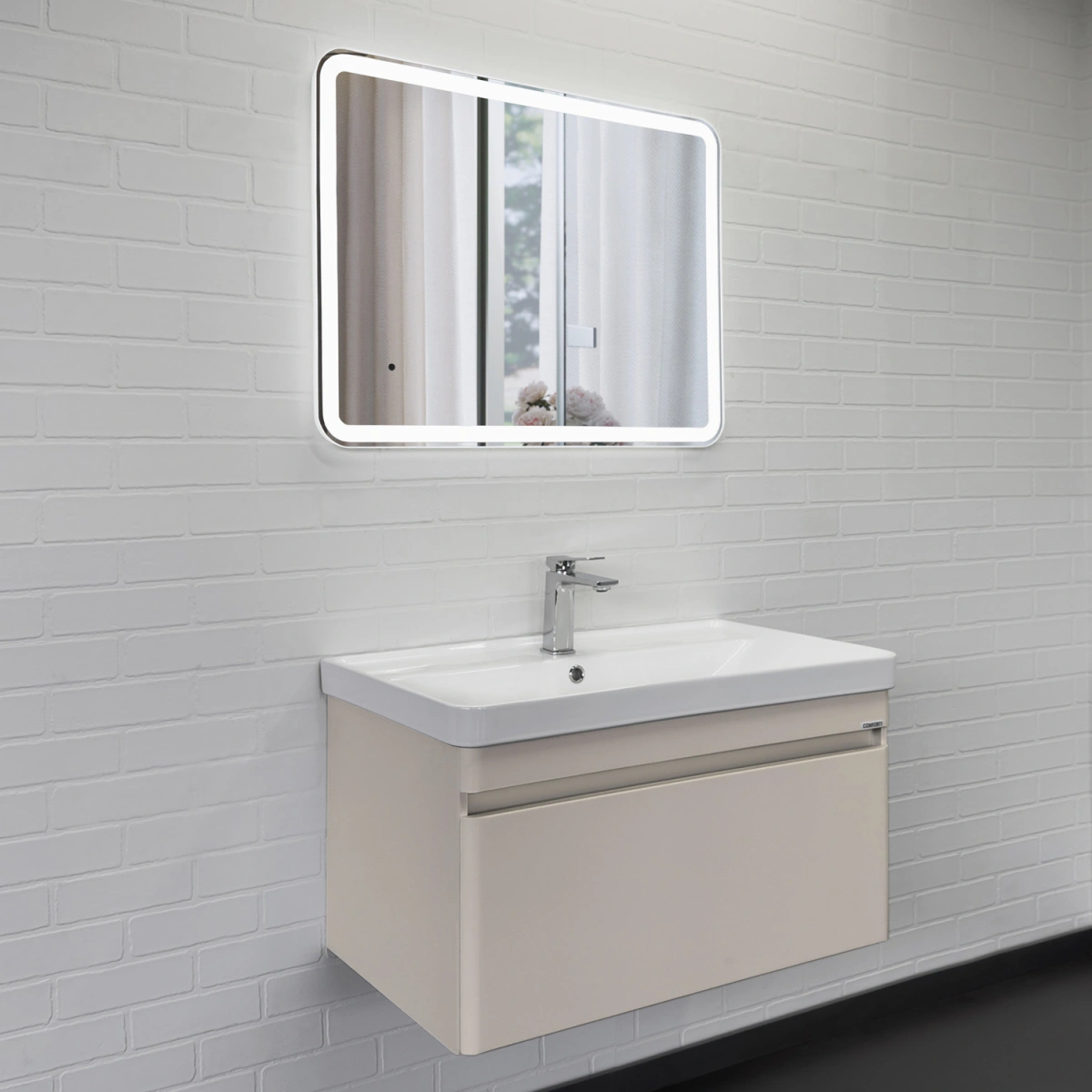 Тумба подвесная Comforty Енисей-80П серый шёлк с раковиной 4480 от магазина Vanna-Vanna.ru!