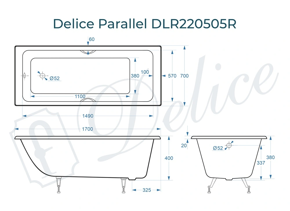Ванна чугунная Delice Parallel 170х70 DLR220505R с ручками от магазина Vanna-Vanna.ru!