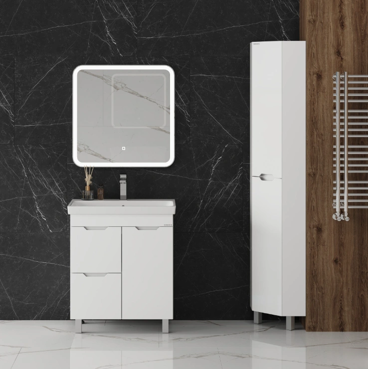 Тумба подвесная Onika Айленд 80 с раковиной Адриана 80, белая, с корзиной от магазина Vanna-Vanna.ru!