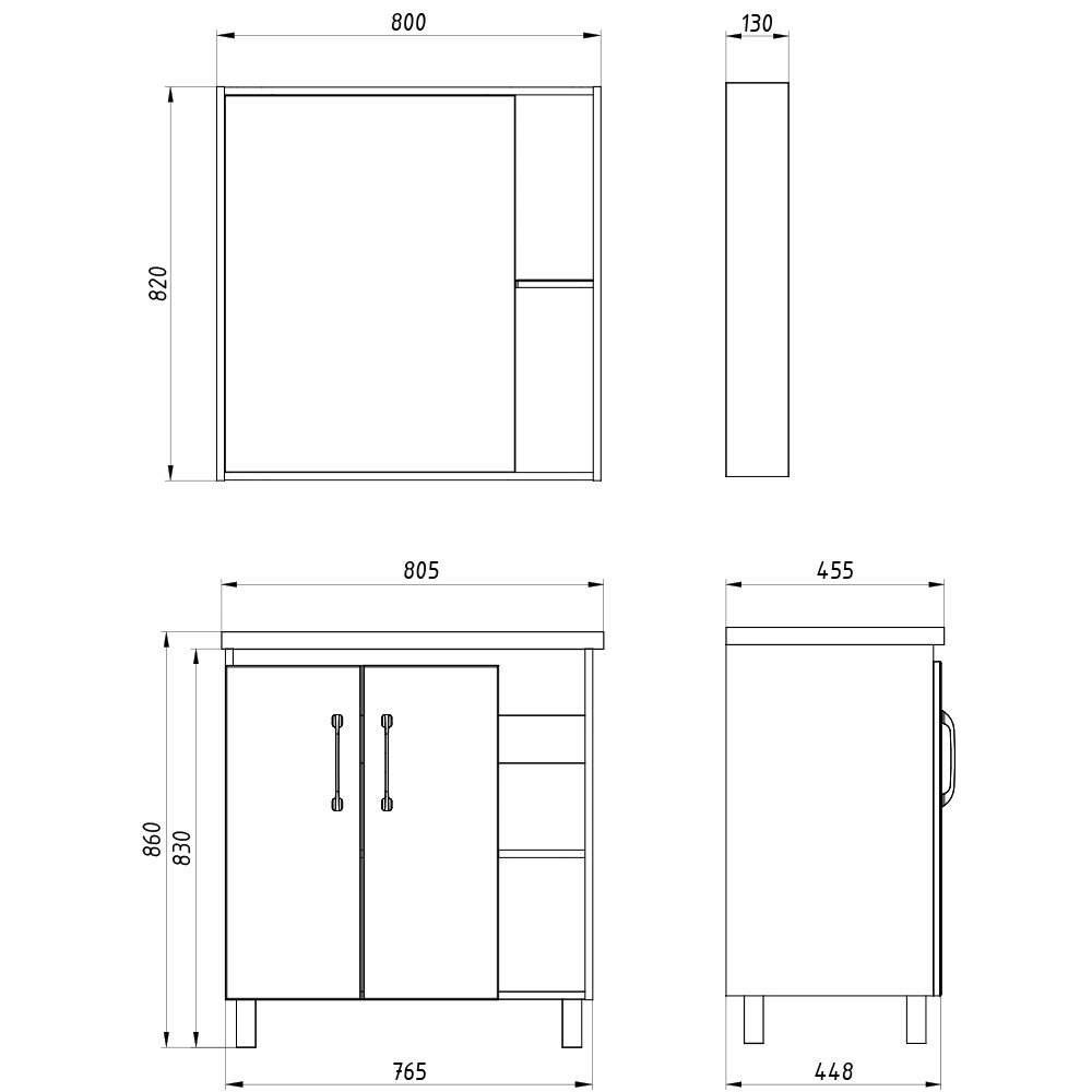 Мебель для ванной Асб-мебель Адель 80 комплект, напольный, белый/дуб сонома