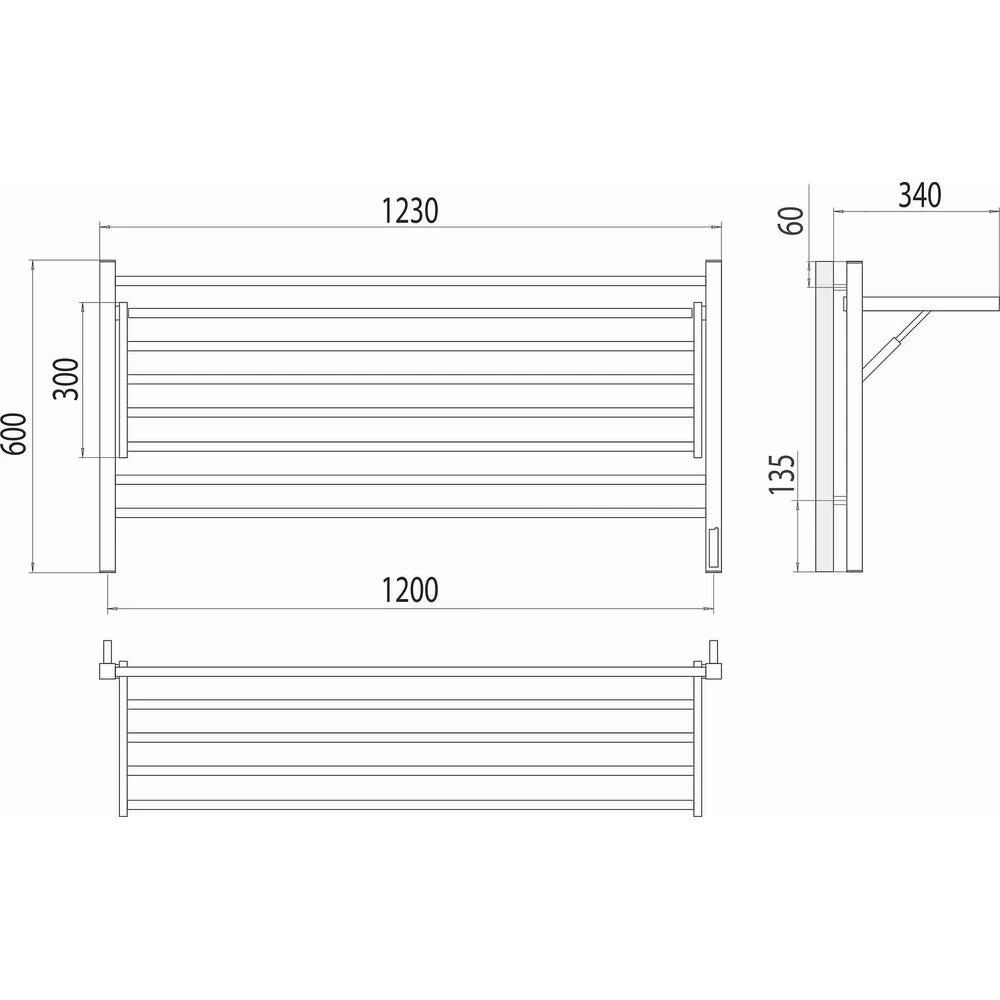 Полотенцесушитель электрический с полкой Terminus Горизонт П8 120х60 КС, черный муар от магазина Vanna-Vanna.ru!