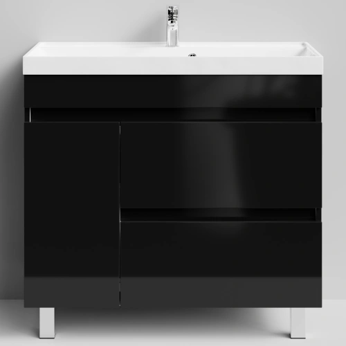 Тумба с раковиной Vod-ok Бест 90 левая дверь, напольная, черный глянец от магазина Vanna-Vanna.ru!