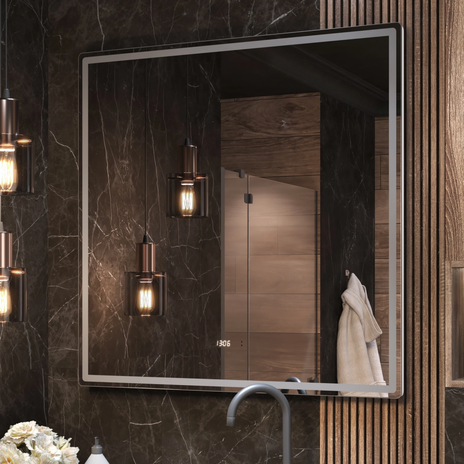 Зеркало Vigo Roberta Luxe 100 свет, сенсор, часы, антизапотевание