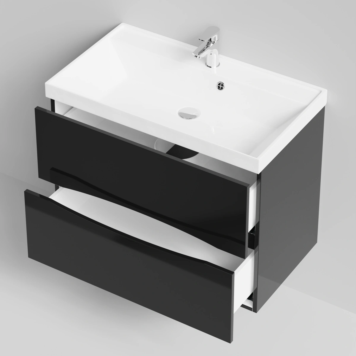 Тумба с раковиной Vod-ok Лайт 80 подвесная, черный глянец от магазина Vanna-Vanna.ru!