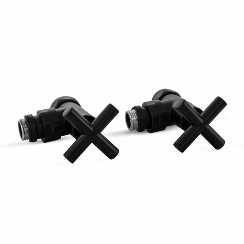 Кран для полотенцесушителя / вентиль угловой Energy, 1/2'' - 3/4'', цвет черный матовый, ручка крест - 2 шт. от магазина Vanna-Vanna.ru!