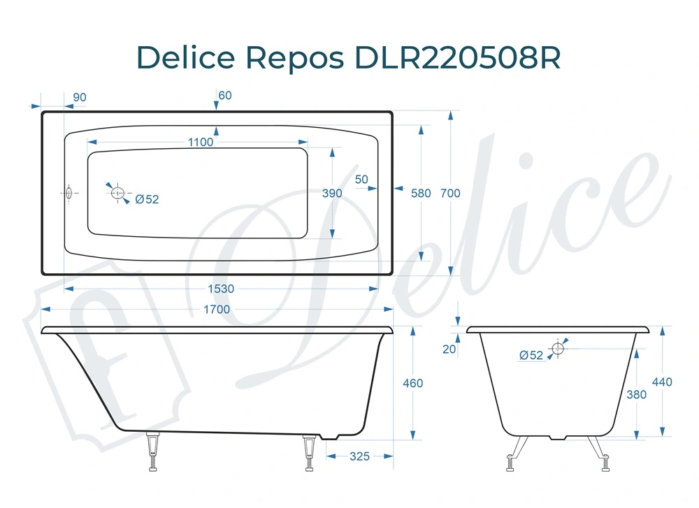 Ванна чугунная Delice Repos 170х70 DLR220508 от магазина Vanna-Vanna.ru!