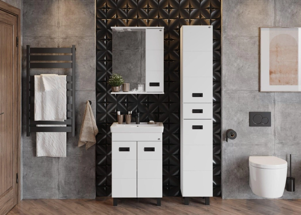 Тумба Onika Балтика-Квадро Black 60 с раковиной Адриана 60, напольная, белая от магазина Vanna-Vanna.ru!
