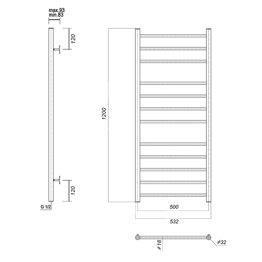 Полотенцесушитель водяной Domoterm Медея П12 (3-4-5) 500x1200 от магазина Vanna-Vanna.ru!