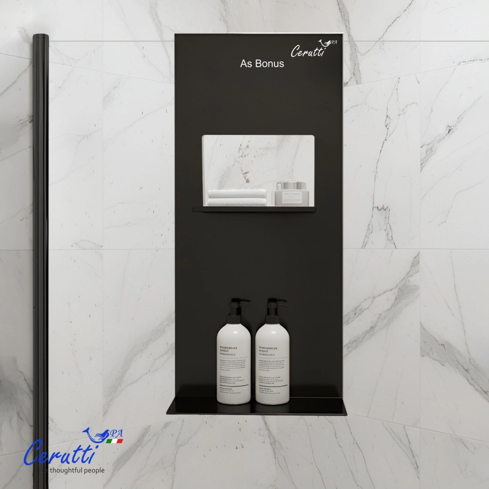 Полка навесная для ограждений и душевых кабин Ceruttispa ALLESA B черная от магазина Vanna-Vanna.ru!